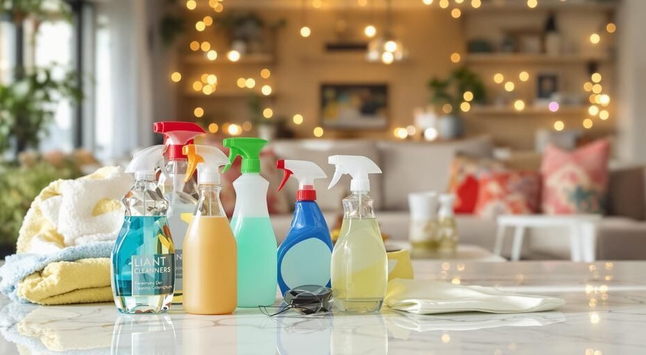 Organized living room with cleaning supplies in Springfield MO.