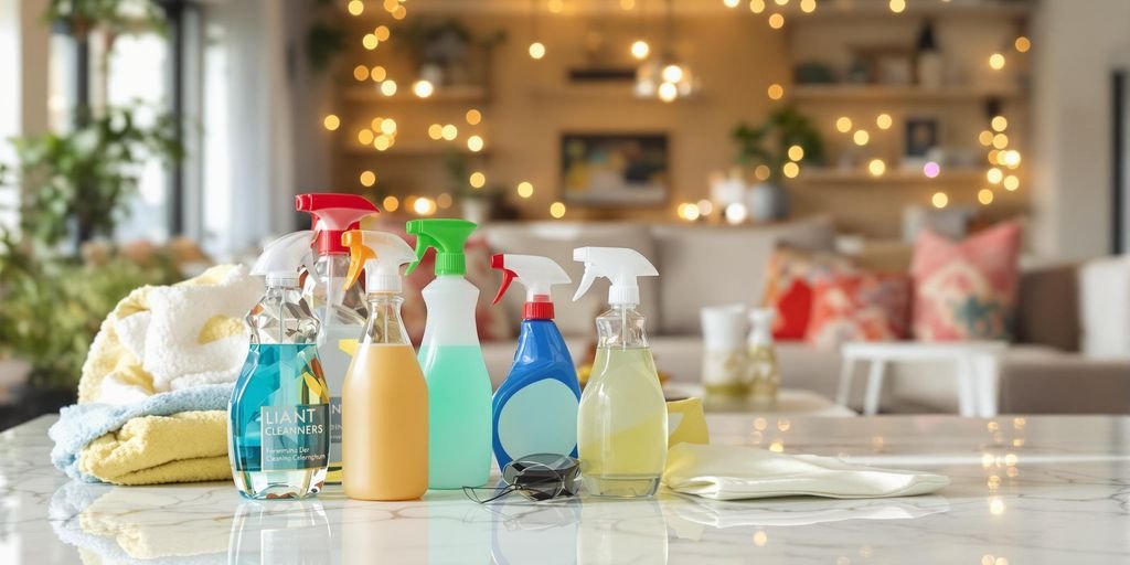 Organized living room with cleaning supplies in Springfield MO.