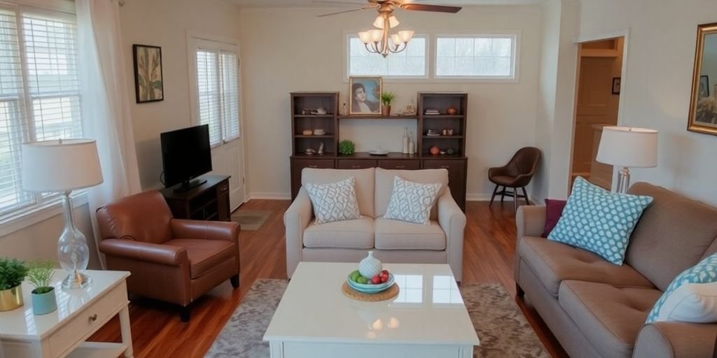 Clean and organized living space showcasing professional cleaning services.